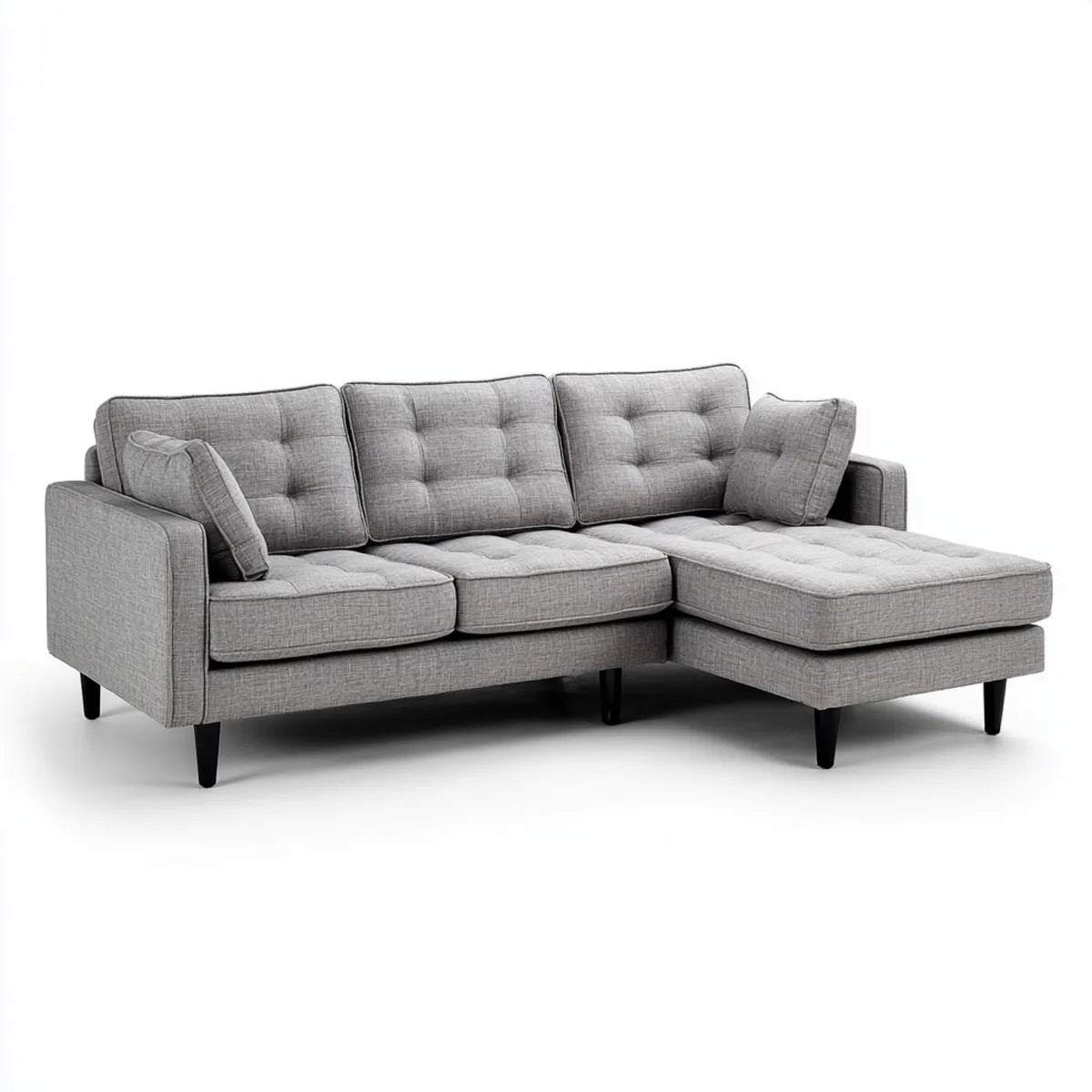 Ecksofa mit Recamiere Grau 230 x 150 x 85 cm Polyester L-Form