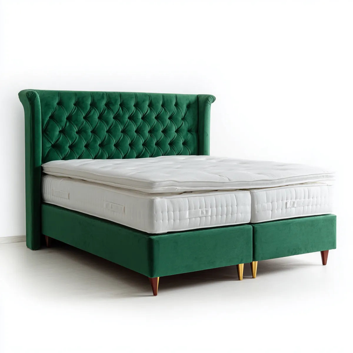Boxspringbett Doppelbett Grün 180 x 200 cm Polyester-Samt Rechteckig
