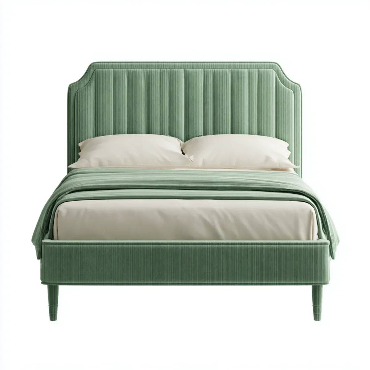 Polsterbett Doppelbett Grün 160 x 200 cm mit Polyester-Samtbezug und gewelltem Kopfteil