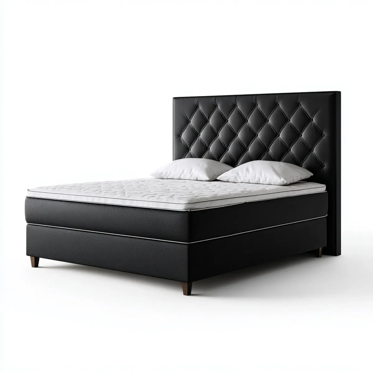 Boxspringbett Doppelbett Schwarz 180 x 200 cm mit PU-Kunstleder und Rautensteppung
