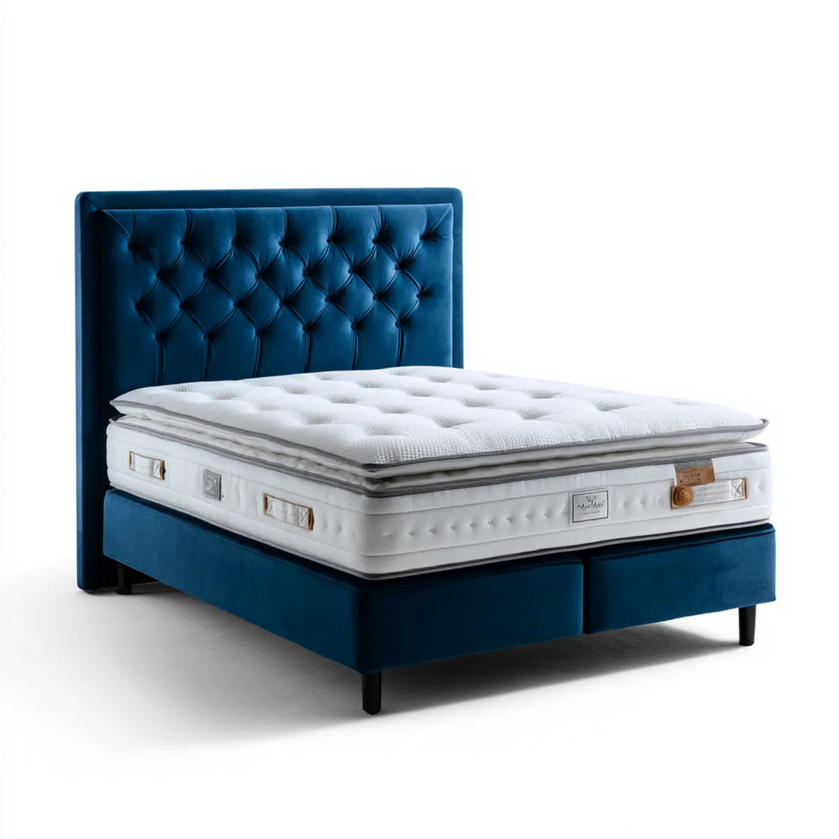 Boxspringbett Set Doppelbett Dunkelblau 180 x 200 cm Polyester-Samt Rechteckig