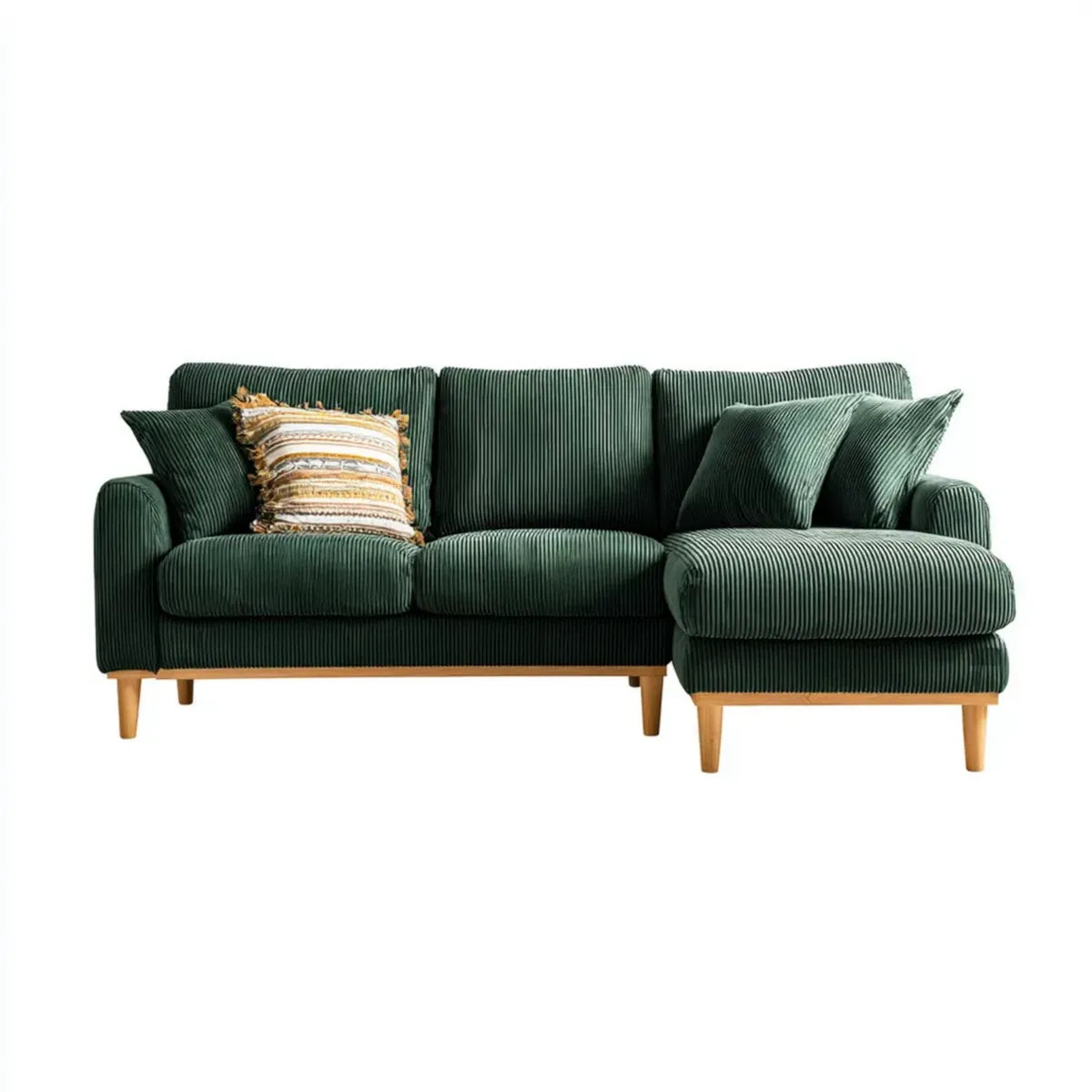 Ecksofa mit Recamiere Dunkelgrün 220 x 150 x 85 cm Cordbezug aus Polyester 3-Sitzer L-Form