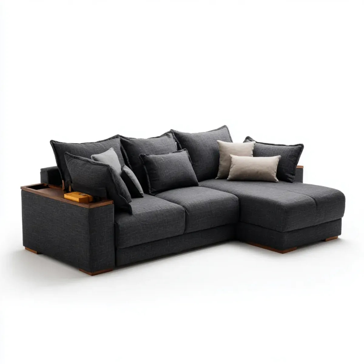 Ecksofa 3-Sitzer Graphitgrau 285 x 175 x 86 cm Polyester Massivholz L-Form